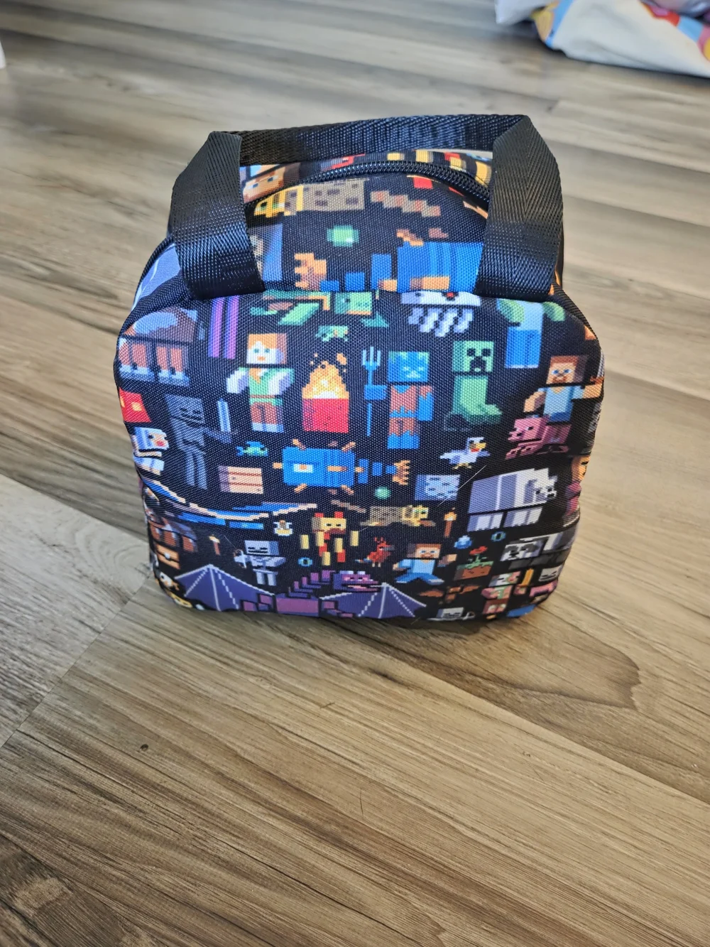 Kids Pixel Characters Black Lunch Bag - Unbranded